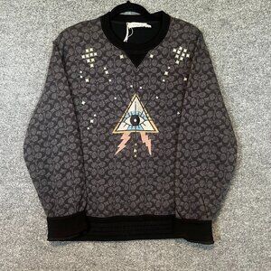 Coach Sweatshirt All Over Logo Pyramid Eye Unisex Small Black Fleece NWOT